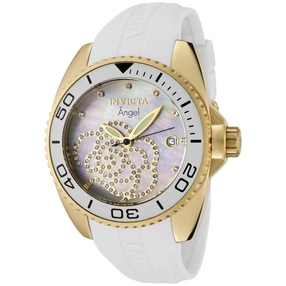 NWT Authentic Invicta Angel Mother of Pearl Dial White Rubber Women's Watch - Picture 1 of 4